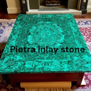 Handcrafted Square Malachite Table Top: Luxury Gemstone Decor